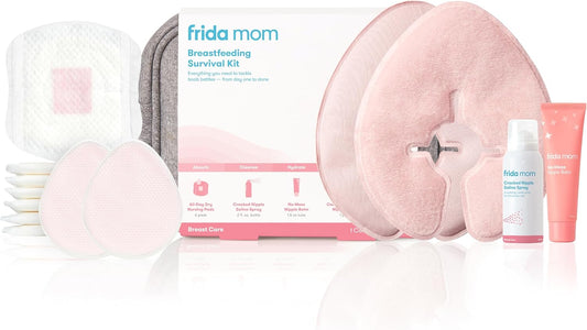 Breastfeeding Survival Kit for Nursing Moms, Reusable Hot+Cold Breast Relief Packs, Hydrogel Nipple Pads, Cracked Nipple Saline Spray, Nipple Balm, Nursing Pads, 13 Piece Gift Set