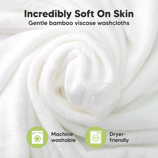 6-Pack Organic Baby Washcloths - Soft Viscose from Bamboo Washcloth, Baby Wash Cloths, Baby Wash Cloth for Newborn, Kids, Bath Baby Towels, Face Towel, Face Cloths for Washing Face (White)