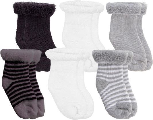 6-Pack Terry Newborn Socks - Black/Grey
