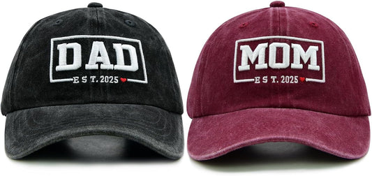 Funny Mom and Dad Est 2025 Hats, Gifts for New Parents, New Mom and Dad Hats, 3D Embroidered Adjustable Baseball Cap