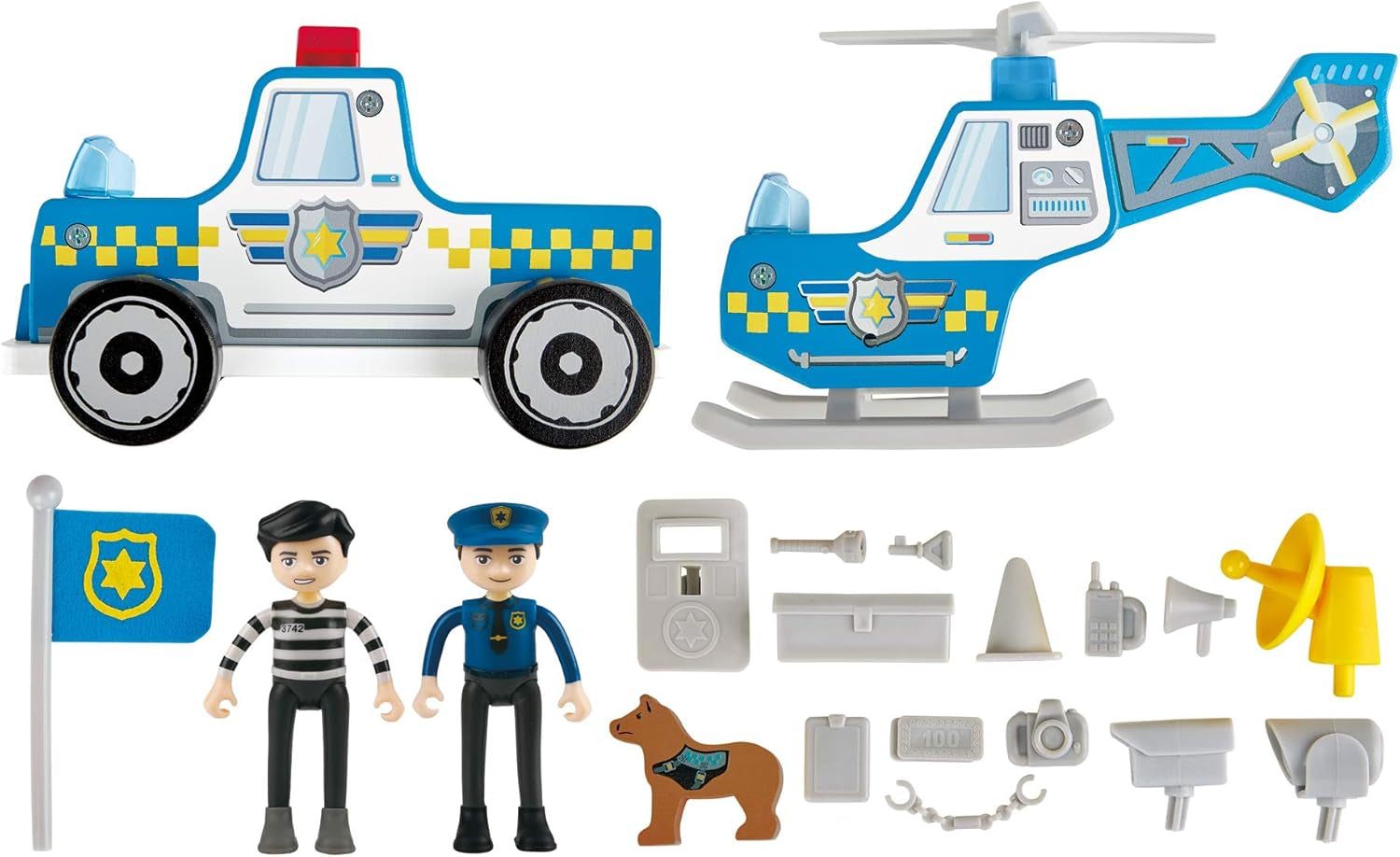 E3050 Metro Police Station Play Toy Set with Helicopter, Landing Pad, Police Car, Police Officer, Prisoner Action Figure, and More Accessories