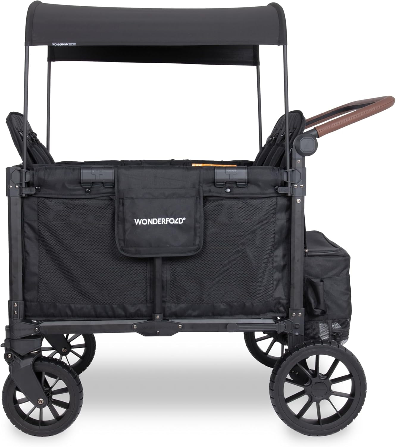 W4 Luxe Pro Stroller Wagon (4 Seater) - Collapsible Wagon Stroller with Seats Featuring 5-Point Safety Harnesses and Adjustable Sun Canopy, Jet Black
