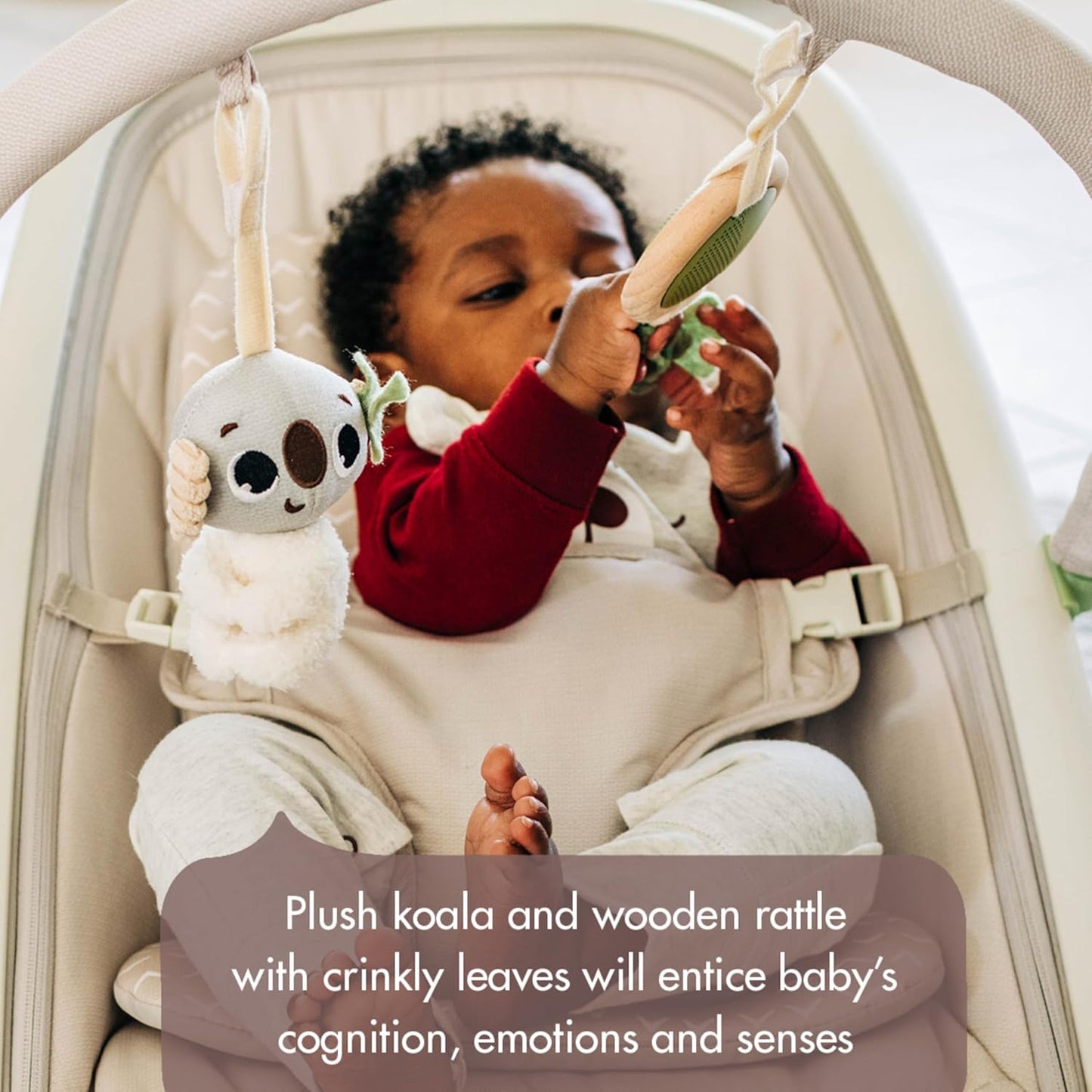 Boho Chic 2-In-1 Rocker with Removeable Toy Bar, Rocking or Stationary Modes and Folds Flat for Storage, Beige