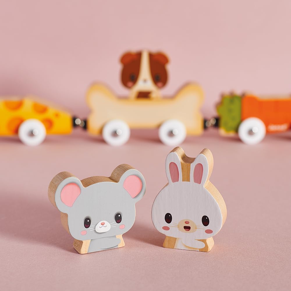 - Magnetic Pets - Includes 3 Wooden Animals and 3 Cars - Connets to Make a Small Train - Educational Early-Learning - for Children from 18 Months Old and up - Multilingual - J03315