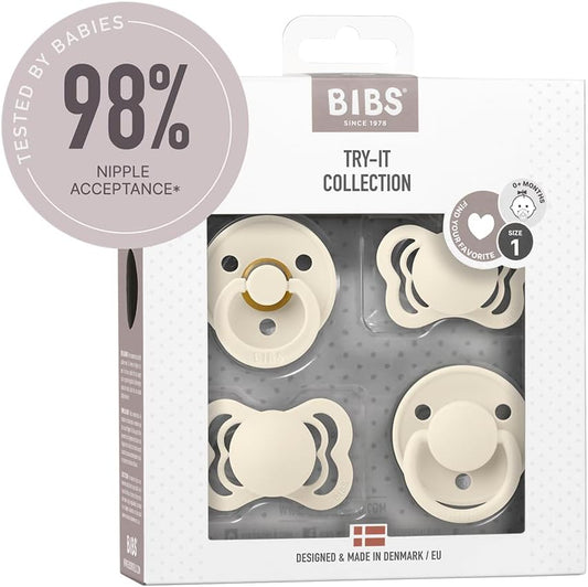 Pacifiers Try-It Collection | Includes Colour, De Lux, Couture and Supreme Pacifiers | Bpa-Free Natural Rubber & Silicone | Made in Denmark | Ivory | 0 to 6 Months