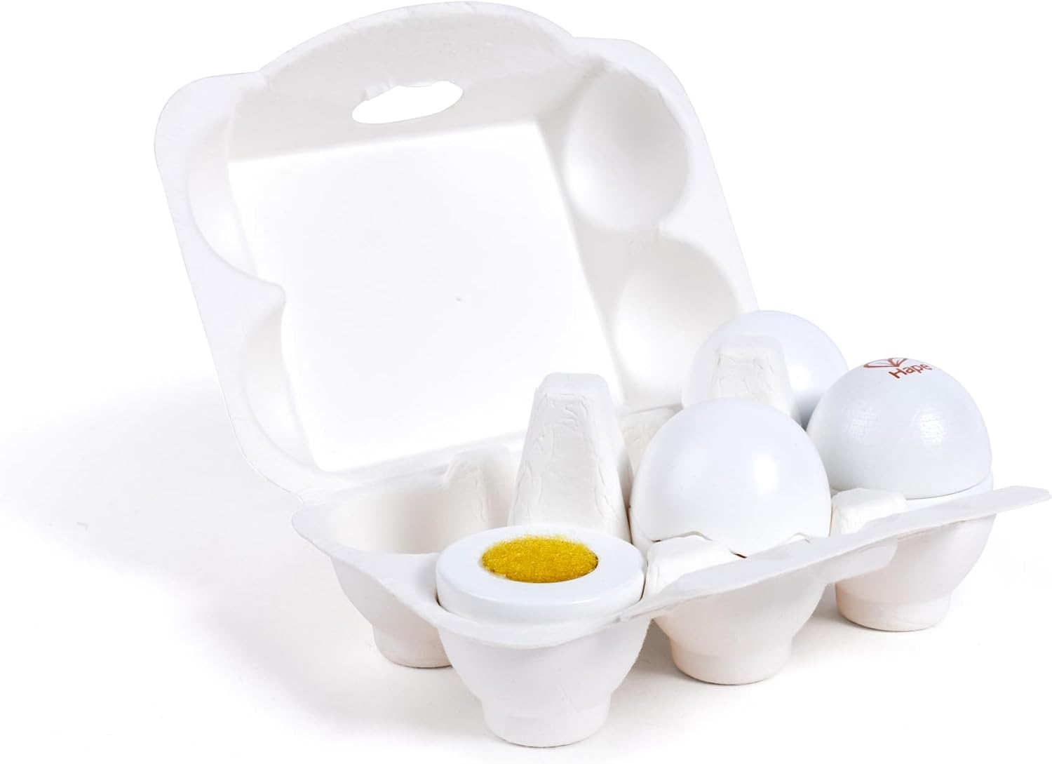 Egg Carton | 3 Hard-Boiled Eggs with Easy-Peel Shell & 3 Fried, Wooden Realistic Educational Toy for Children 3+, White and Yellow (E3156)