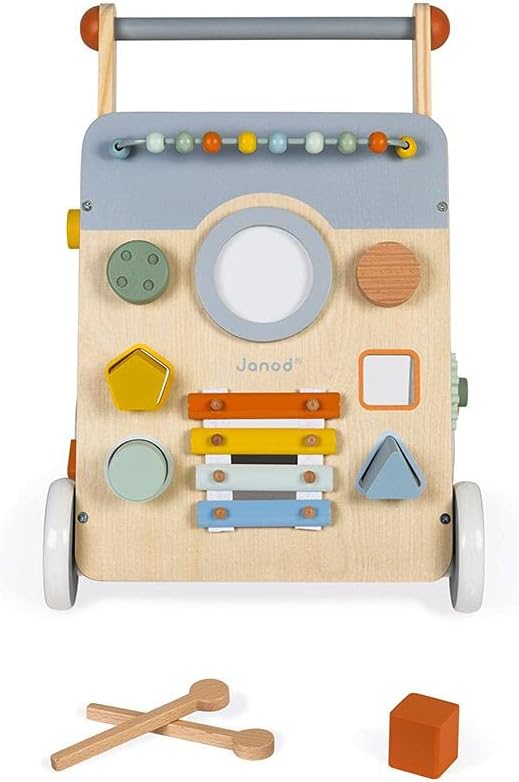 - Sweet Cocoon Multi-Activity Baby Walker - Wooden Trolley - Multiple Sorting Shapes - for Babies and Toddlers - from 12 Months - Multilingual - J04410.