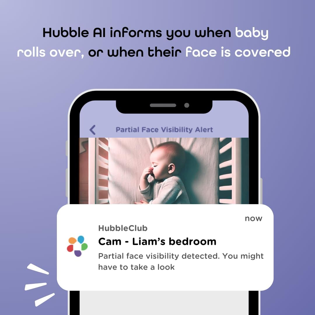 AI Vision 2K UHD Smart Baby Monitor with Advanced AI Features-Covered Face/Rollover Alert, Baby Cry Detection, Advanced Sleep Insights, Nightlight and Built-In Smart Soother
