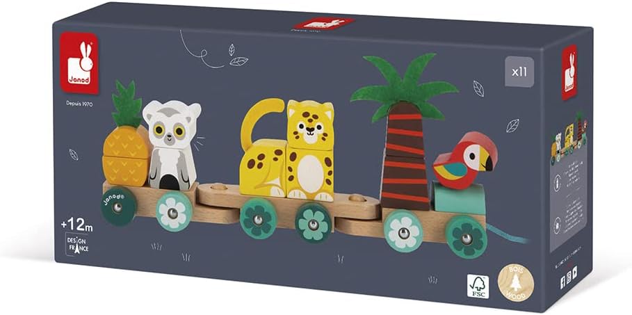 - Tropik - Pull-Along Tropical Train - Wooden 3 Wagons - Imaginative Early-Learning - Building - for Babies and Toddlers - from 12 Months - 382728.