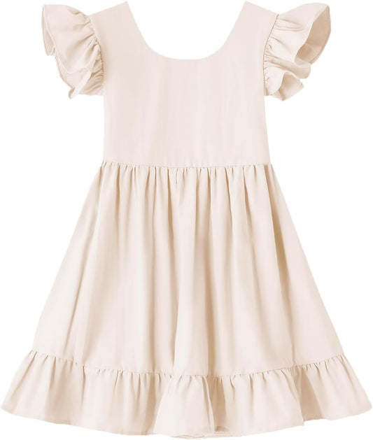 Toddler Girls Dress Cotton Linen Ruffle Backless Sleeveless Kids Casual Party Dresses