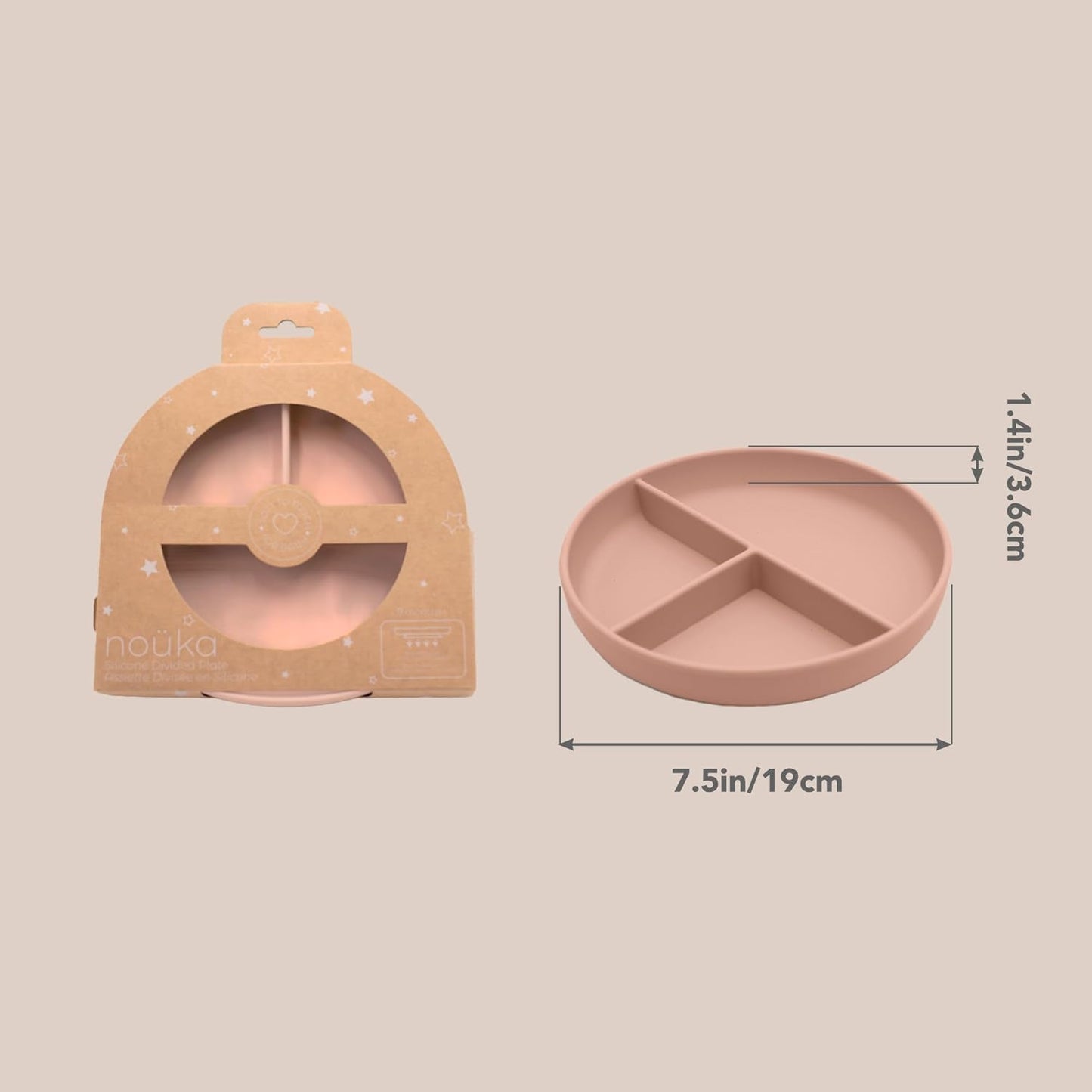 Nouka Divided Suction Plate | 100% Food-Grade Silicone | Comes with a Lip Edge & Suction Base | Non-Slip & Soft | Dishwasher Friendly | Bloom | Size 500Ml
