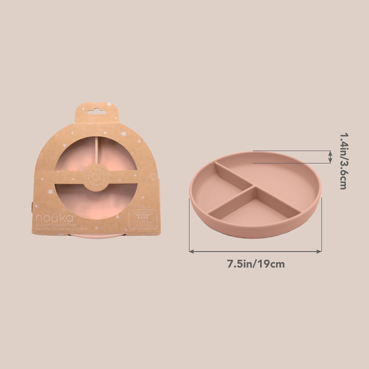 Nouka Divided Suction Plate | 100% Food-Grade Silicone | Comes with a Lip Edge & Suction Base | Non-Slip & Soft | Dishwasher Friendly | Bloom | Size 500Ml