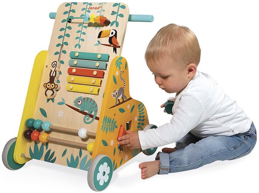 - Tropik - Multi-Activity Trolley - Walker with Blocks - Wooden Pull-Along Cart - Early-Learning - from 18 Months - Multilingual - 382698.