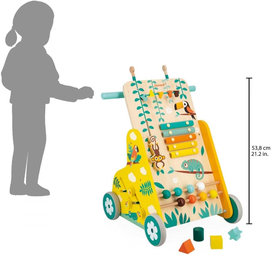 - Tropik - Multi-Activity Trolley - Walker with Blocks - Wooden Pull-Along Cart - Early-Learning - from 18 Months - Multilingual - 382698.