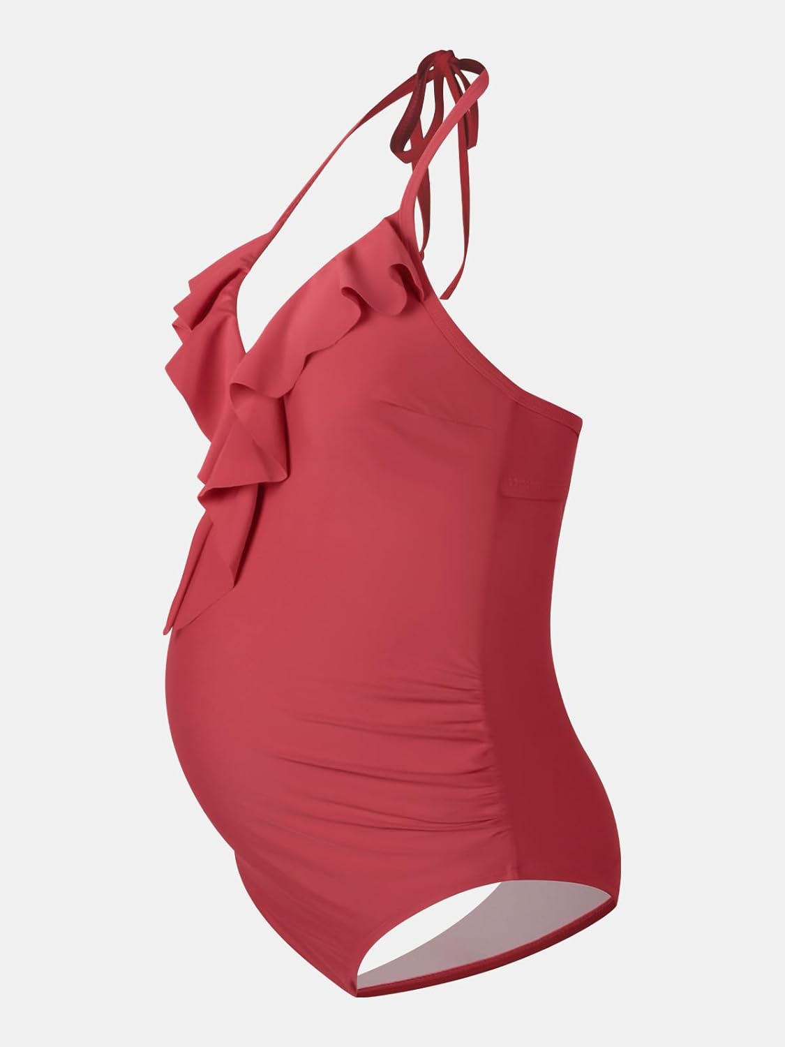 Maternity One Piece Swimsuit V Neck Pregnancy Bathing Suit for Women Ruffled Cutout Ruched Halter Straps