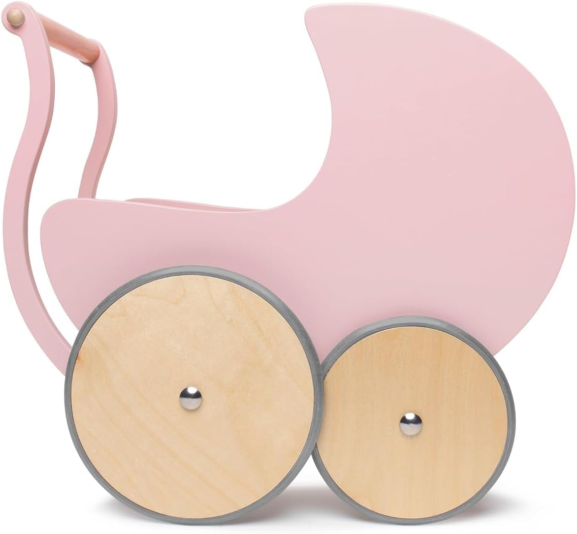 Pram Walker - Toy Stroller for Babies, Kids, and Toddlers | Sustainable and Eco-Friendly | 2-In-1 Walker and Stroller Design | Storage Space for Stuffed Animals | 12 Months up (Rose)