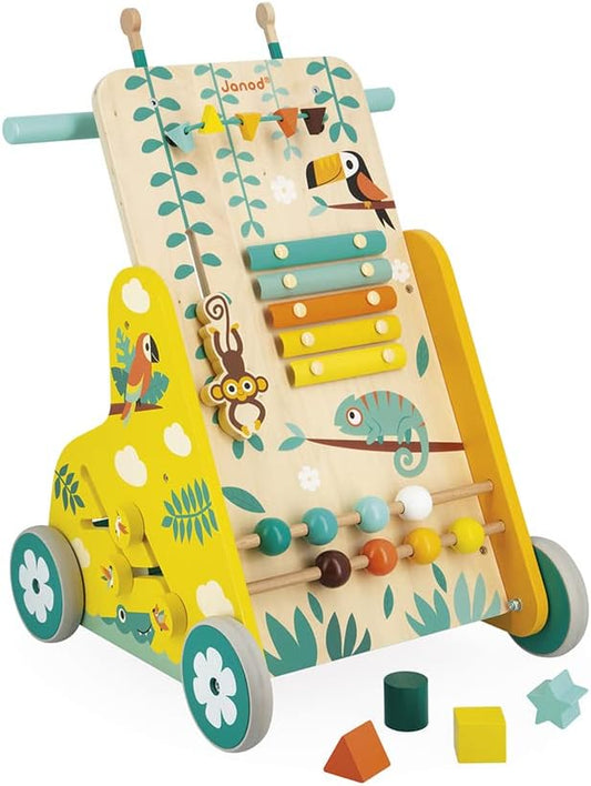 - Tropik - Multi-Activity Trolley - Walker with Blocks - Wooden Pull-Along Cart - Early-Learning - from 18 Months - Multilingual - 382698.