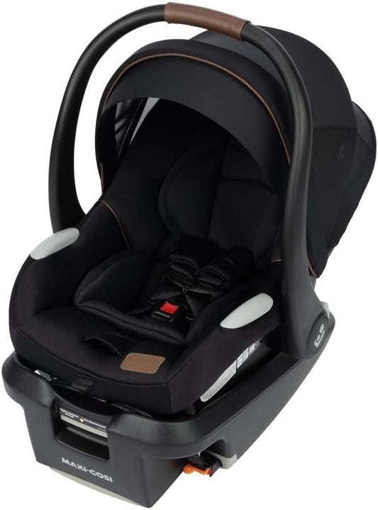 Mico Luxe+ Infant Car Seat, Lightweight, Easy Install with Maxilock™ Technology, Washable Seat Cover, Climaflow™ Ventilation, Side Impact Protection, Ecocare Fabrics, Designer Black