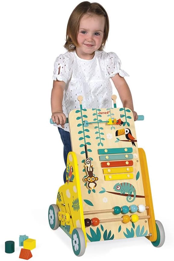 - Tropik - Multi-Activity Trolley - Walker with Blocks - Wooden Pull-Along Cart - Early-Learning - from 18 Months - Multilingual - 382698.