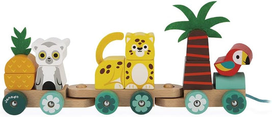 - Tropik - Pull-Along Tropical Train - Wooden 3 Wagons - Imaginative Early-Learning - Building - for Babies and Toddlers - from 12 Months - 382728.