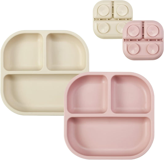 Suction Plates for Baby, 2 Pack Silicone Plates for Toddlers Infant Kids, Divided Suction Plate Dish Set, Non-Slip, Non-Toxic, BPA Free
