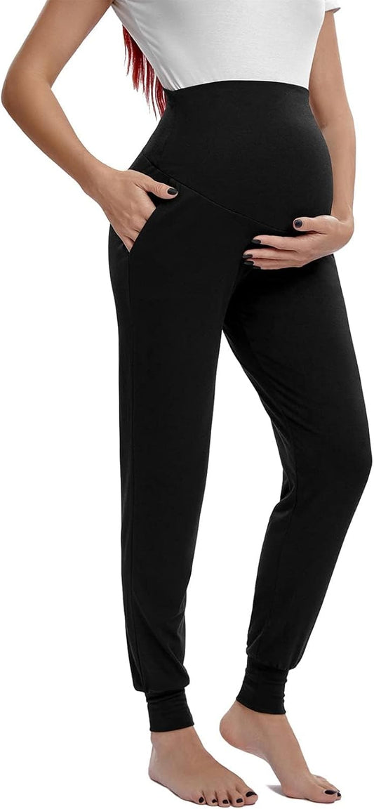 Maternity Pants over the Belly Lounge Sweatpants Stretchy Comfy Pregnancy Trousers with Pockets