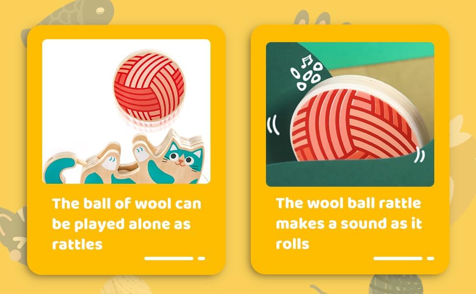 Wooden Walk-A-Long Kitten Pull Toy| Roll & Rattle Push Pull Toy for Toddler| Montessori Toys for Walking Toddlers, Green