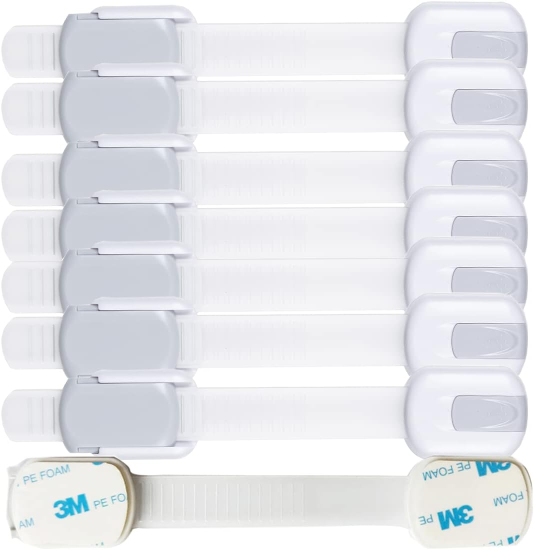 Child Proof Baby Safety Locks for Cabinet Locks Extra 3M Adhesive No Screws for Drawers Cupboard Doors (8Pack Child Safety Cabinet Locks)