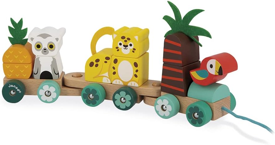 - Tropik - Pull-Along Tropical Train - Wooden 3 Wagons - Imaginative Early-Learning - Building - for Babies and Toddlers - from 12 Months - 382728.