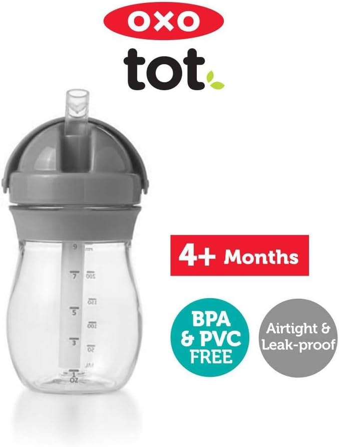 - Transitions Straw Cup - Spill-Proof No Mess - Transition from Bottle, Breast Feeding Sippy Cup - 9 Oz - Gray