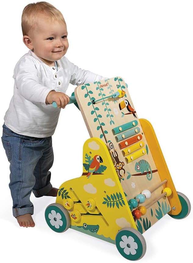- Tropik - Multi-Activity Trolley - Walker with Blocks - Wooden Pull-Along Cart - Early-Learning - from 18 Months - Multilingual - 382698.