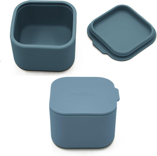 Nouka Snack Container 2-Pack | Snack | Food Grade Silicone with Sealed Compartment | Wave/Deep Ocean