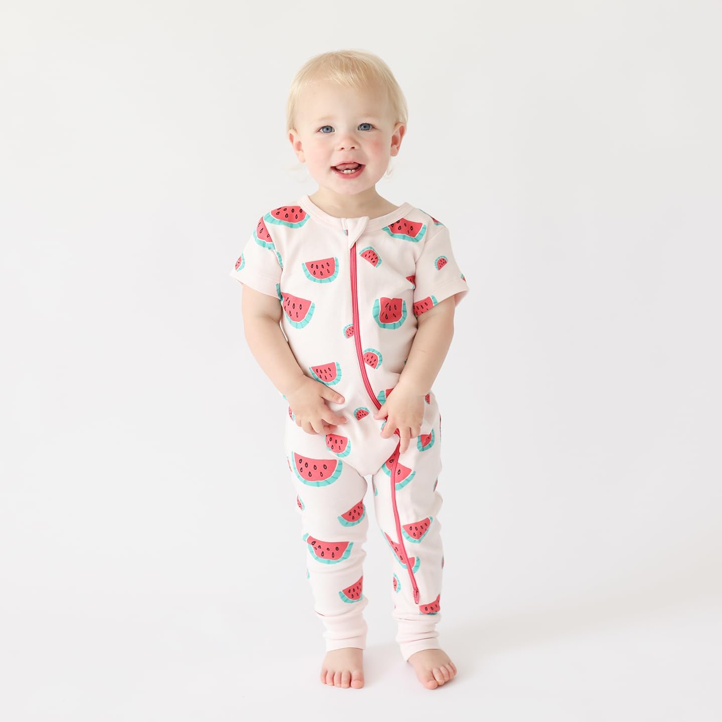 Organic Signature Print '2-Way' Zip Romper Short Sleeve