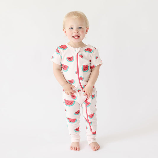 Organic Signature Print '2-Way' Zip Romper Short Sleeve