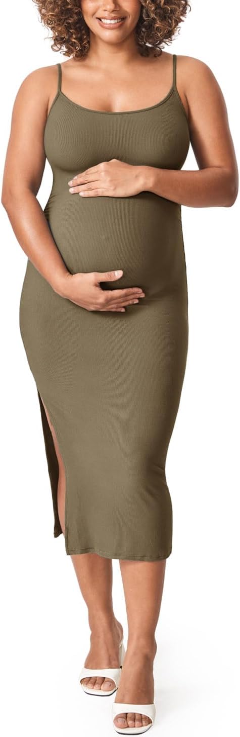 Women' S Maternity Dress Ribbed Spaghetti Strap Bodycon Dresses Square Neck Maternity Clothes for Baby Shower