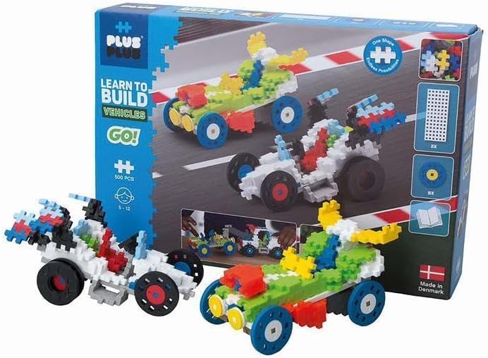 Plus-Plus - Learn to Build Go! Vehicles - 500 Pieces - Creative Building and Construction Set - Mix of Basic Colors in a Box - Kids 5 to 12 Years - P7011, 20Mm