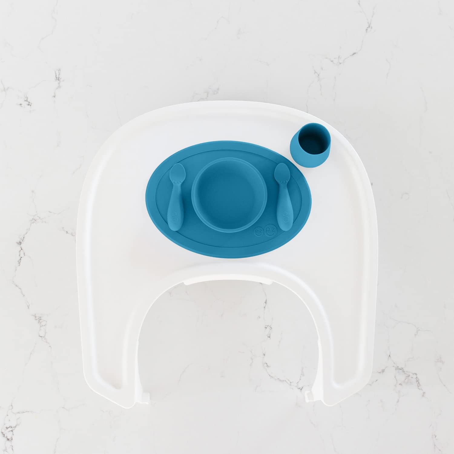 First Foods Set for Babies – Suctioning Bowl, Cup, & Spoons for Self-Feeding & Fine Motor Skills Development – 100% Food Grade Silicone, Dishwasher Safe – Perfect for 4 Months plus (Blue)
