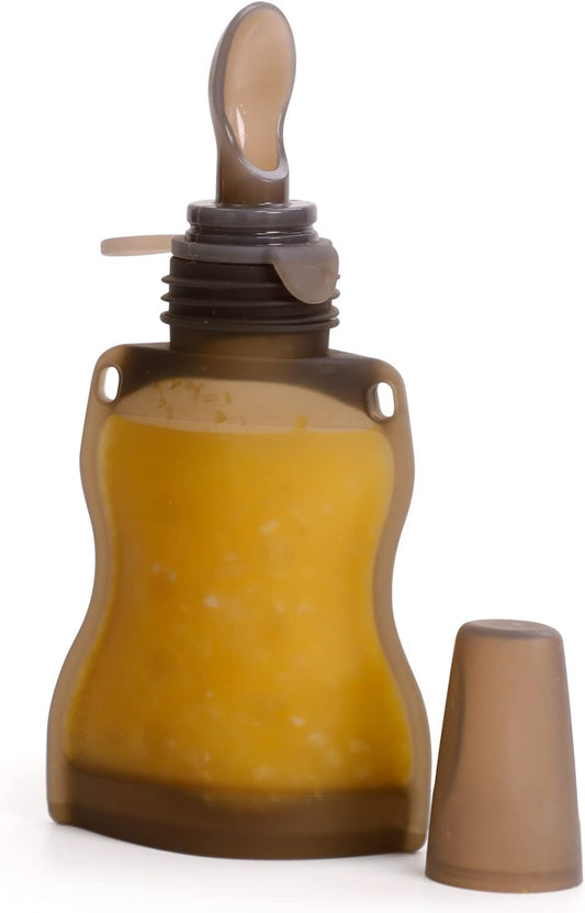 Silicone Baby Food Spoon, Squeeze Feeding Spoon with Dust Cover, Portable Reusable Food Storage Pouch. Great for Soft Foods and Liquids, 4Oz, 1 Pack.