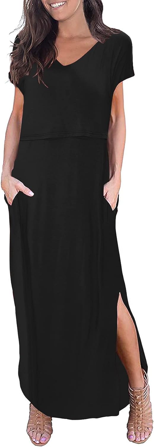 Women'S Maternity Nursing Dresses Split Long Dress for Breastfeeding