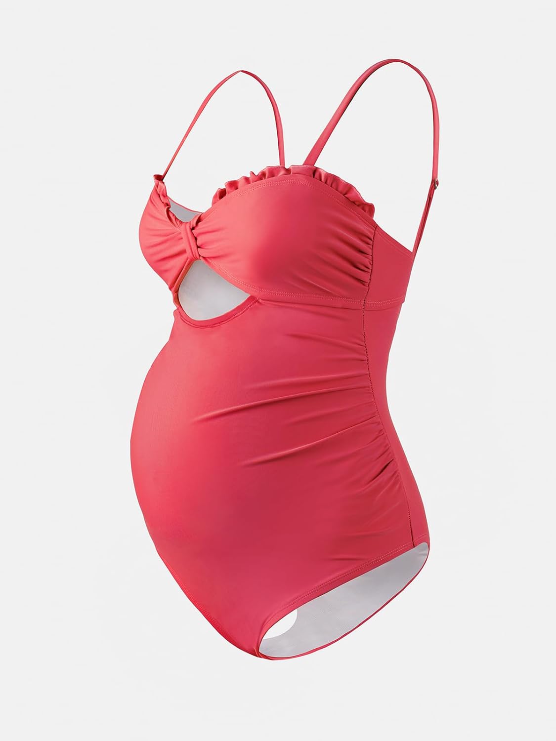 Women'S One Piece Swimsuit Maternity Bathing Suit Pregnancy Ruffled Sweetheart Neck Cutout Front Bow Back Hook, Raspberry Red, Medium