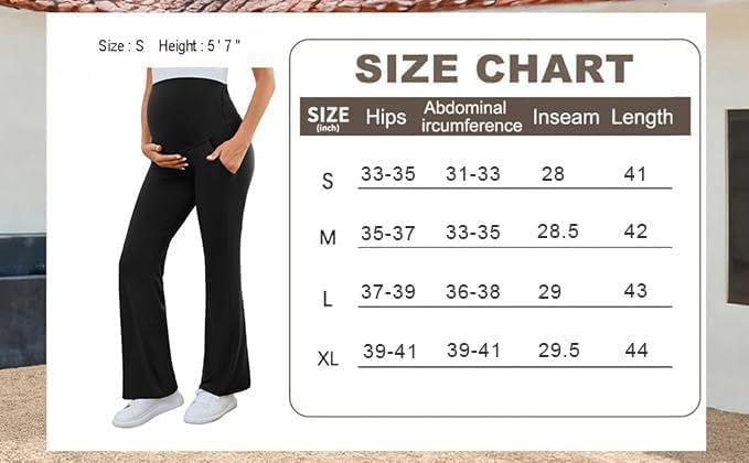 Maternity Flare Pants over the Belly Work Pregnancy Pants Stretchy Lounge Wide Leg Trousers with Pockets