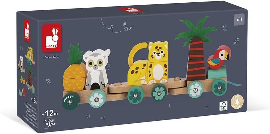 - Tropik - Pull-Along Tropical Train - Wooden 3 Wagons - Imaginative Early-Learning - Building - for Babies and Toddlers - from 12 Months - 382728.