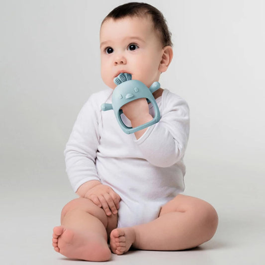 2 Pack Silicone Baby Teething Toys| Baby Hand Teether Mitten for Sucking Needs| Baby Chew Toys Hand Pacifier for Soothing Teething Pain Relief (White/Blue)