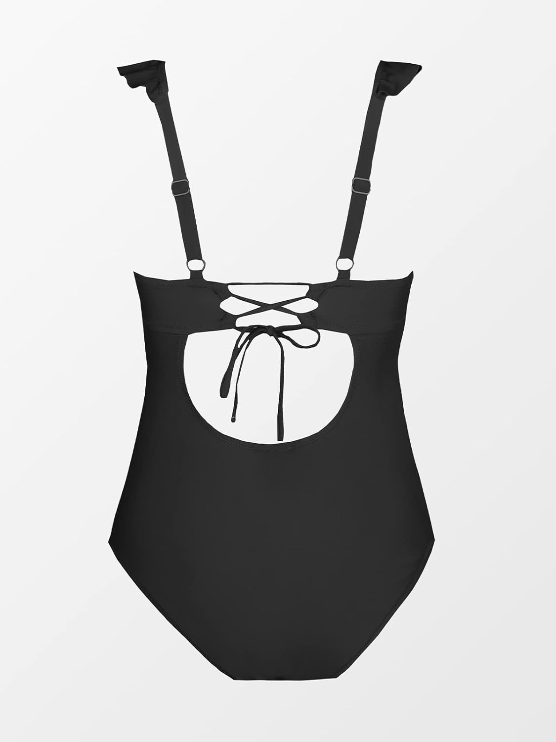 Women Swimsuit Maternity One Piece Bathing Suit Deep V Neck Ruffle Back Tie Ruching Adjustable Straps Swimwear