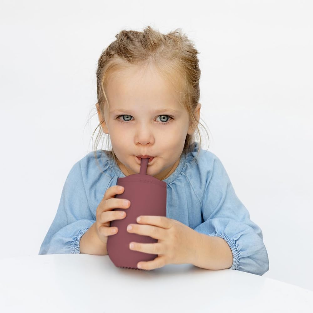 Happy Cup + Straw Training System (Mauve)- 100% Silicone Training Cup for Toddlers + Preschoolers - Designed by a Pediatric Feeding Specialist - 24 Months+