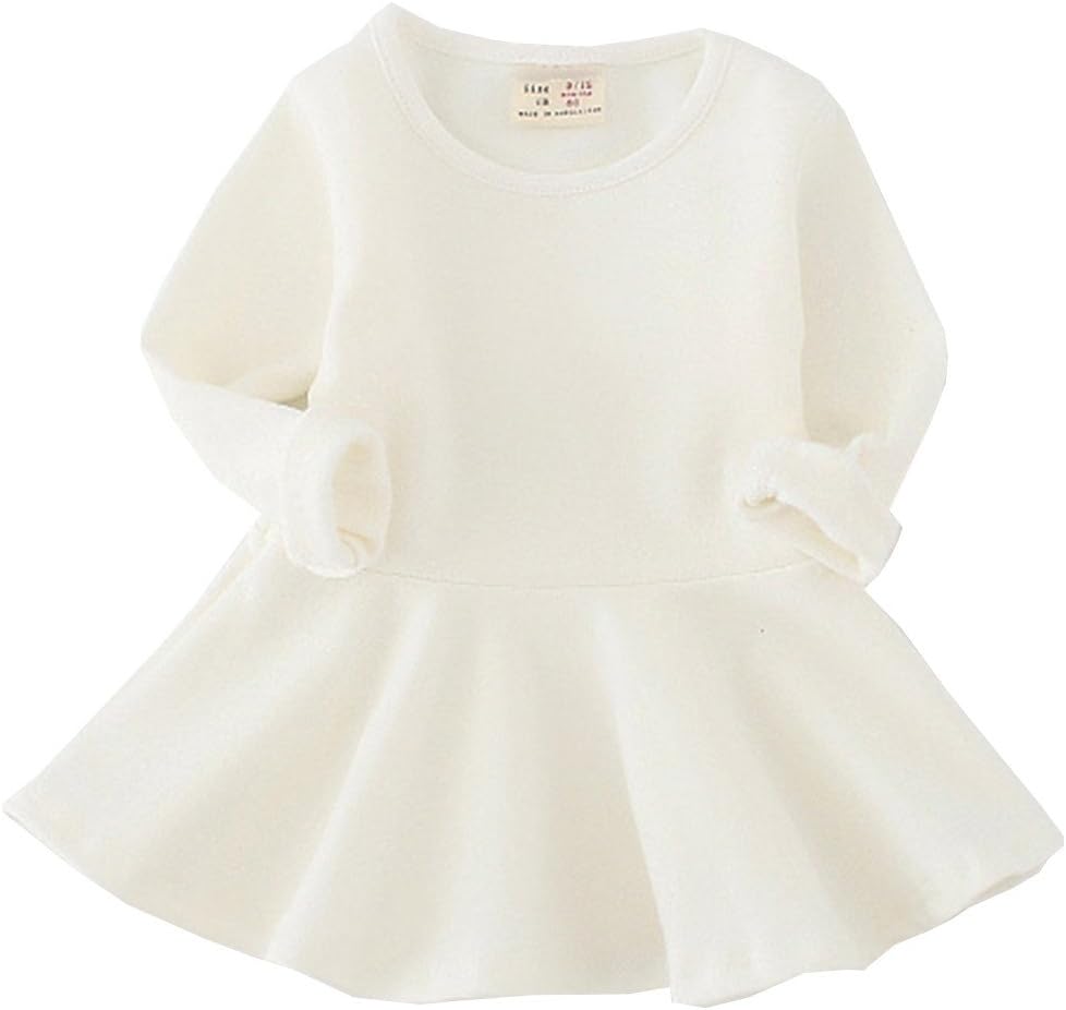 Toddler Baby Girls Long Sleeve Cotton Dress Solid Ruffle Peplum Tops