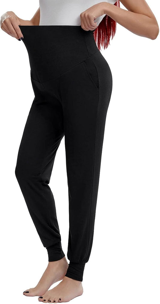 Maternity Pants over the Belly Lounge Sweatpants Stretchy Comfy Pregnancy Trousers with Pockets