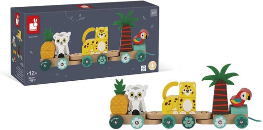 - Tropik - Pull-Along Tropical Train - Wooden 3 Wagons - Imaginative Early-Learning - Building - for Babies and Toddlers - from 12 Months - 382728.
