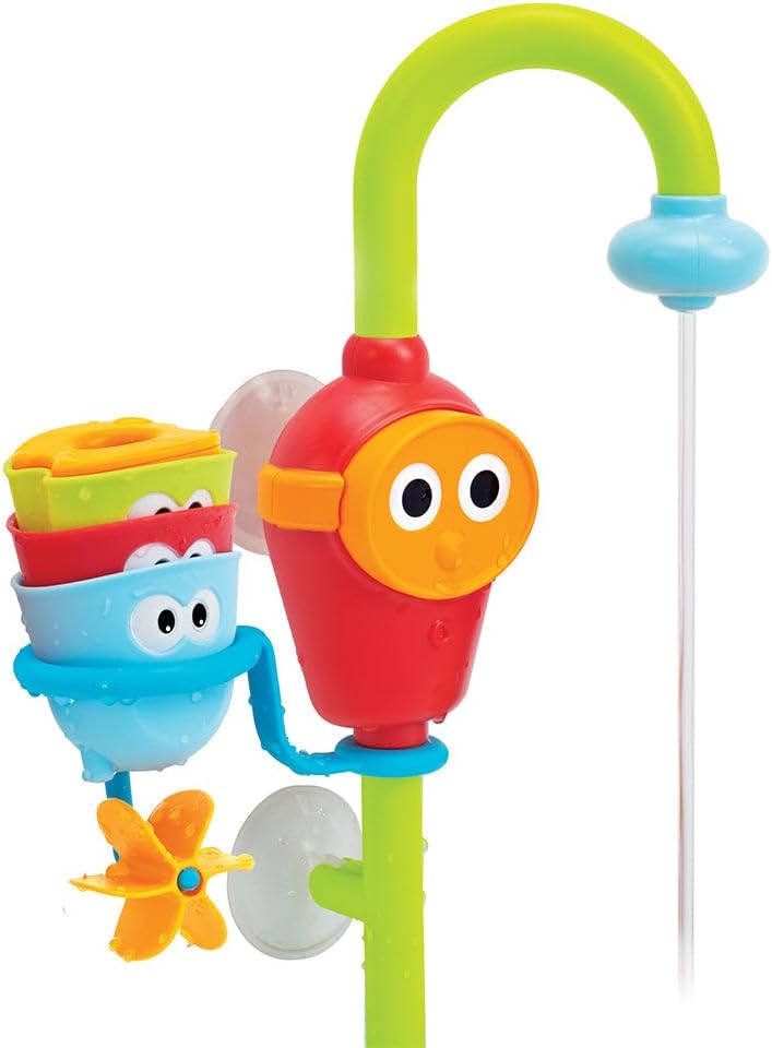 Toddler Bath Toy - Flow N Fill Spout - Three Stackable Play Cups and Water Spray Spout for Kids Bathtime Fun