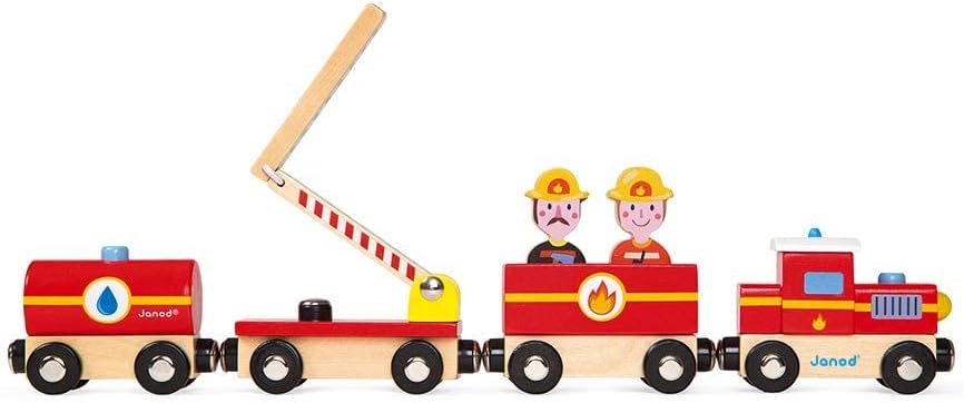 - Story - Firefighter Train - Magnetic Engine and Wagons - 6 Pieces - Wood - Creative Imaginative Toy - Construction Game - for Toddlers - from 3 Years + - Multilingual - J08590.